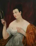 American School, Portrait of Lady with Hand Mirror, PORTRAIT OF LADY WITH HAND MIRROR, oil on canvas