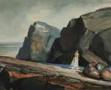 Girl by Ocean by American School, GIRL BY OCEAN, watercolor, sold May 2012