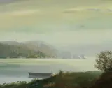 Vladimir Samsonov, Boat Dock on Lake, Oil on canvas