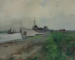 Belgian School, Boat at Mooring, Oil on canvas