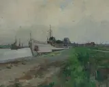 Belgian School, Boat at Mooring, Oil on canvas