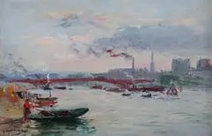 Gustave Madelain, River View, Oil on canvas