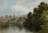 Robert Mann, River with Distant Castle, Oil on panel