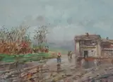 François-Xavier Fabre, Village Scene, Gouache