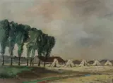Belgian School, Haystacks in the Field, Oil on board