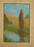 Karl E. Termohlen, Spring Landscape with Stream, Oil on board