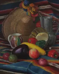 Ely Maxim Behar, Still Life with Straw Hat and Vegetables, Oil on canvas