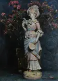 Francis Vandeveer Kughler, Still Life of Figurine with Flowers, Oil on board