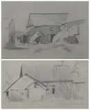 James Ormsbee Chapin, GARAGE AND BARN and BARNYARD: TWO WORKS, first, Pencil