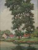 Paul Frederick Berdanier, Houses on the Water, Oil on board