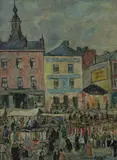 Raphaël Dubois, Market Square, Oil on canvas laid on board