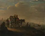 Continental School, Horse Drawn Cart by Shore, HORSE DRAWN CART BY SHORE, oil on canvas