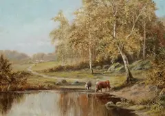 Robert Mann, Watering the Cows, Oil on panel