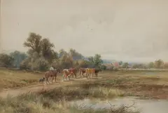Henry H. Parker, Herding Cows, Watercolor