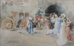 Gaetano Previati, Arrival of the Dignitaries, Watercolor