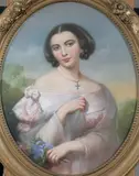Mathilde Lagache, Portrait of Young Woman Holding Bouquet of Violets, Pastel