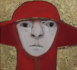Selina Trieff, Red Hat, Oil and gold leaf on canvas