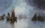 SHIPS IN PORT, illegibly signed lower right by English School, Oil on canvas, sold May 2012