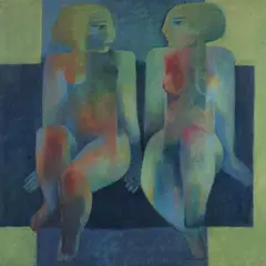 Khaled Almaz, Two Seated Female Nudes, Acrylic on canvas