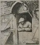 Adriaen van Ostade, Der Bauer in Der Haustür, DER BAUER IN DER HAUSTÜR, etching with small margins in good condition.