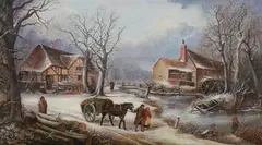 Thomas Smythe, Horse Drawn Wagon in Snow, Oil on canvas