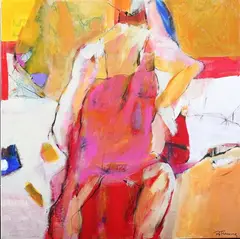 Patsy Fleming, ABSTRACT FEMALE NUDE and FIGURES: TWO WORKS, each signed lower right, First, oil on canvas; second, gouache