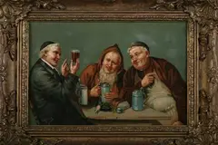 S. Maresca, Three Monks Drinking, Oil on canvas