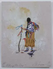Ed Morgan, Walking the Dog, Embossed color engraving