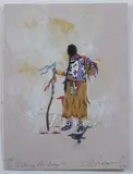 Ed Morgan, Walking the Dog, Embossed color engraving