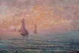 J. Defresne, Sailboats at Dawn, Oil on canvas