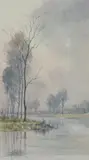 French School, Along the River, Watercolor