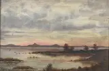 Twilight at Water'S Edge by Continental School, TWILIGHT AT WATER'S EDGE, oil on tin, sold Jun 2012