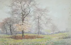 Hugh Newell, Group of Trees in Autumn Landscape, Pastel