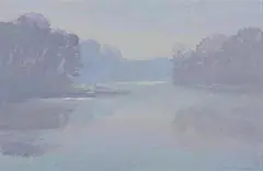 John Ebersberger, Misty Morning, Oil on board
