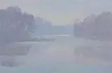 John Ebersberger, Misty Morning, Oil on board