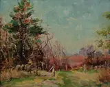 M. Stannard May, Rhode Island Landscape, Oil on board.