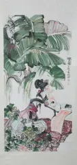 Untitled by Cheng Shi Fa, MEIREN UNDER THE TREE, ink and color on paper scroll, signed and sealed, offered Jun 2012