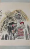 Feng Yuan, Untitled, TIBETAN WOMAN AND OXEN, ink and color on paper scroll, signed and sealed