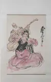 Huang Zhou, Untitled, DANCER AND MUSICIAN, ink and color on paper scroll, signed and sealed