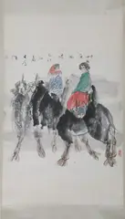 Untitled by Liu da Wei, FEMALES ON HORSES, ink and color on paper scroll, signed and sealed, offered Jun 2012