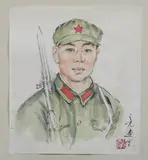 Yang Zhi Guang, Soldier, FEMALE WORKER, three ink and color on paper