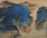 Zhang Da-Qian, Blue Mountainous Landscape, BLUE MOUNTAINOUS LANDSCAPE, ink and color on gilt paper