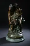 Michel Clodion, Bacchic Group with Faun, Patinated bronze, signed Clodion; on green marble base