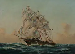 George H. Wheatley, With a Fair Wind, Oil on board.