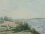 Jean Peret, Woman Seated on Shoreline, Oil on canvas.