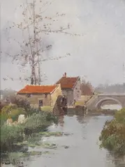 L. Doolaard, HOUSE ALONG THE RIVER and THE MILL: TWO WORKS, Oil on canvas