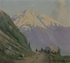 Ramos Catalan, Rider in Mountain Landscape, Oil on canvas.