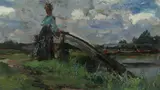Franck Spenlove- Spenlove, Lady Along Rail on Breezy Afternoon, Oil on panel