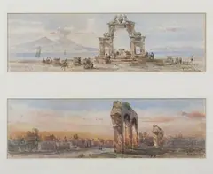 Luigi Lanza, RUINS: TWO WORKS FRAMED AS ONE, each signed lower right, Watercolor