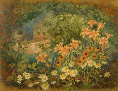 Robert Laessig, Spring Landscape with Bird'S Nest and Wildflowers, Oil on board